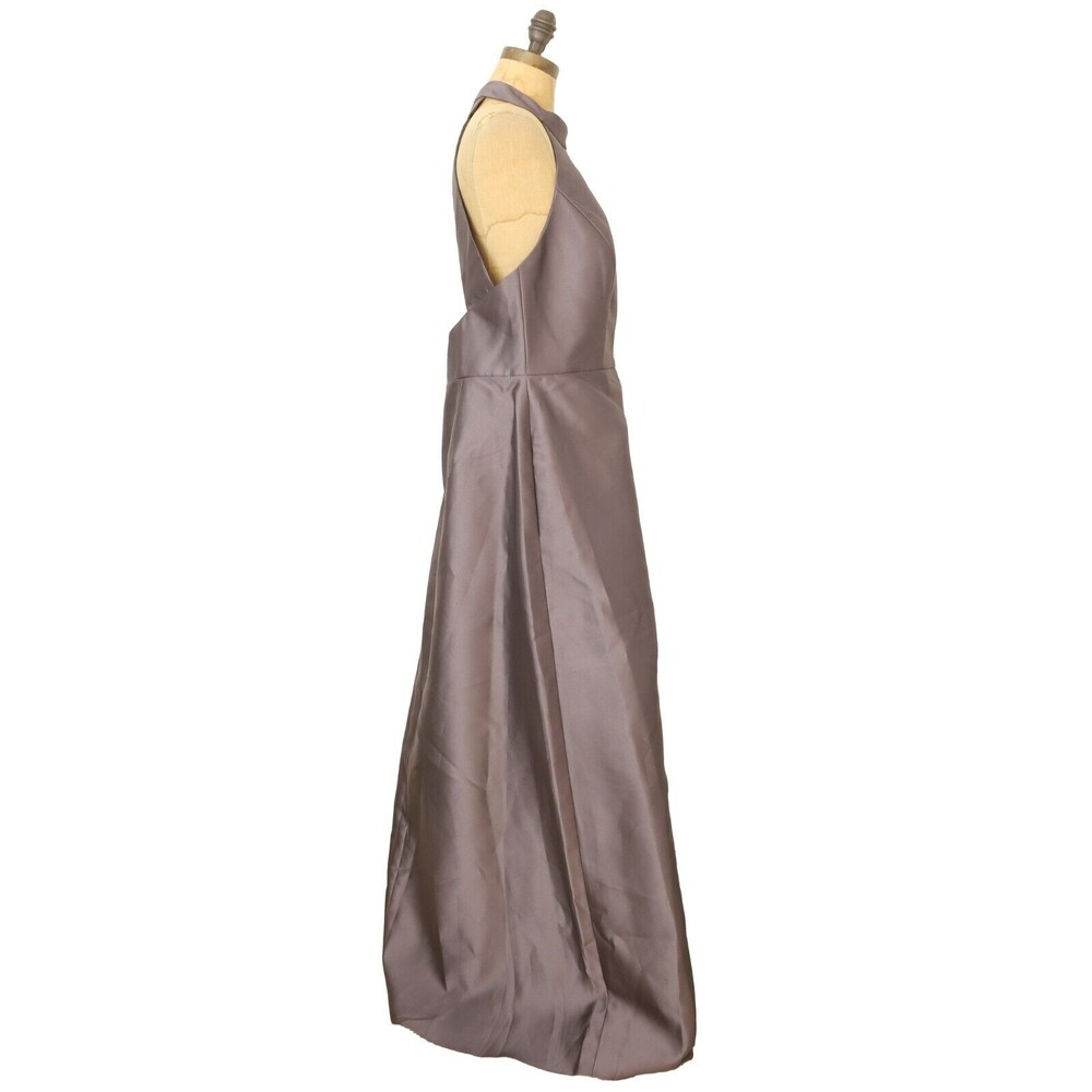 Alfred Sung Sateen Twill Halter Neckline Dress 16 Gown Satin Caviar Gray NWT B72 - Picture 4 of 7
